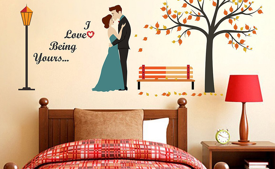استیکر دیواری عاشقانه برای اتاق خواب عروس 