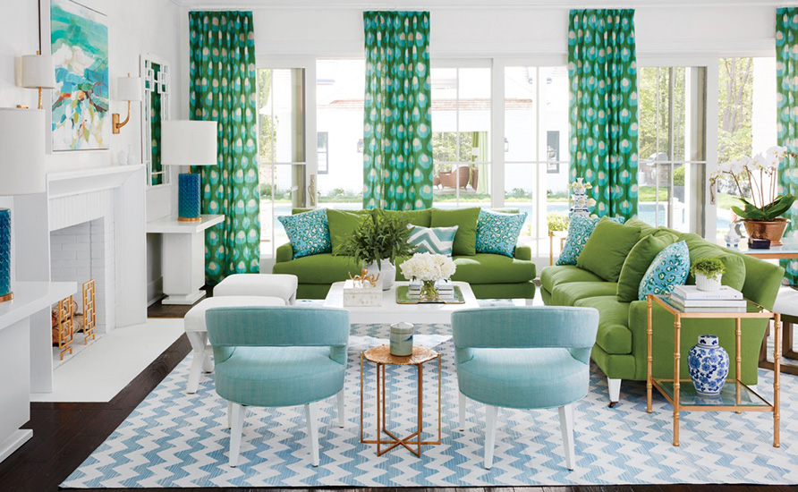 دکوراسیون داخلی اتاق نشیمن با ترکیب رنگ سبز و آبی
