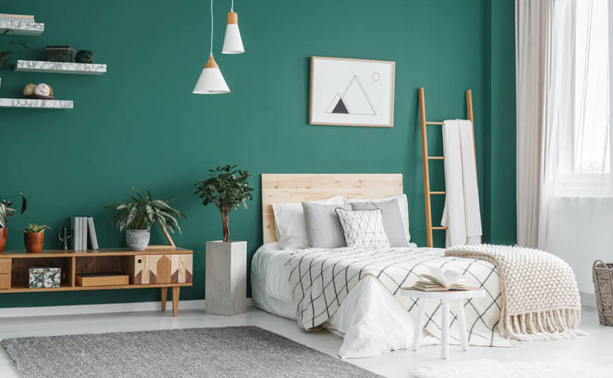اتاق خواب با دکوراسیون سبز و سفید
